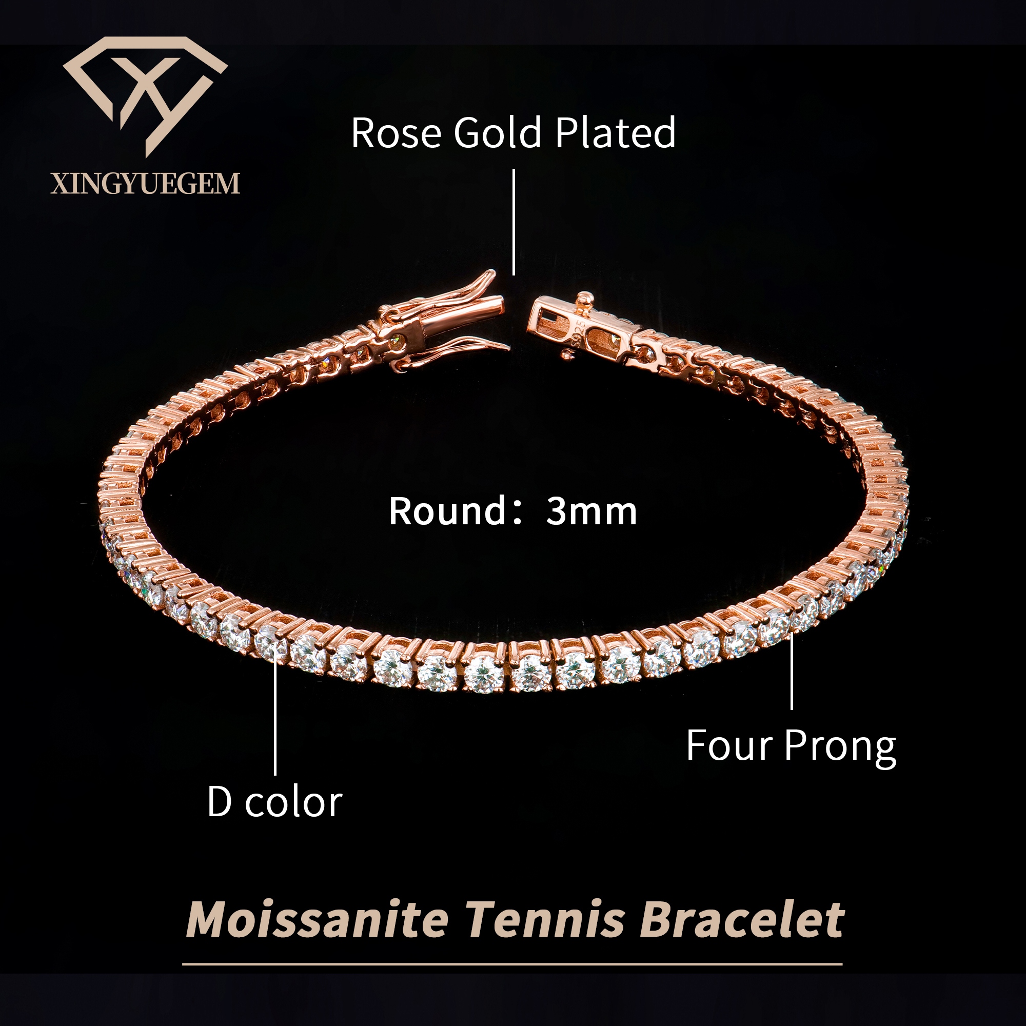 Rose Gold Plated 3mm