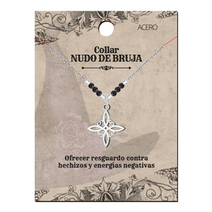 Ciondolo a nodo della strega in acciaio placcato argento con rodiatura di perle d'acqua dolce alla moda catena in oro rosa per fidanzamento - Product Image 2