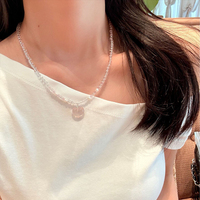 Collier Cœur en Quartz Clair Naturel et Quartz Rose, Pendentif Perles Vintage, Bijou Élégant et Délicat, Cadeau pour Elle
