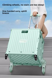 Carrello della Spesa Pieghevole di Alta Qualità 2025 con Coperchio, Trolley a Quattro Ruote OEM in Plastica Resistente - Product Image 3