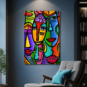 Stampa digitale di arte decorazione per la casa con facce astratte moderne stampate su tela ad acquerello - Product Image 3