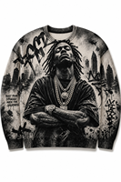 Pull-over en tricot tendance hip-hop en viscose/coton personnalisé, imprimé 3D, col rond, sport, pour hommes, OEM ODM, vente en gros