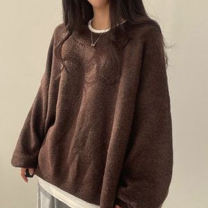 Pull en tricot pour femme, col rond, fendu sur le côté, ample, décontracté, manches longues, chaud, tendance - Product Image 6