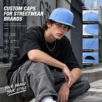 Casquettes Originales 5 Panneaux à Visière Plate, Profil Élevé, Structurées en Sergé de Coton, Vierge, Streetwear, Personnalisables