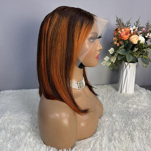 Brésilien Remy <span class=keywords><strong>cheveux</strong></span> femmes <span class=keywords><strong>court</strong></span> 13x4 Bobo tête <span class=keywords><strong>mi</strong></span>-fendue <span class=keywords><strong>frange</strong></span> avant dentelle véritable Piano couleur droite - Product Image 3