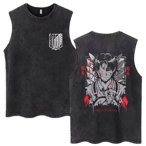 " T-shirt senza maniche in puro <span class=keywords><strong>cotone</strong></span> con stampa anime 'Attack on Titan' per uomo e donna - Product Image 6