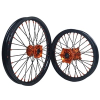 Ensemble complet de roues CNC avant et arrière 19 pouces, moyeu orange, jante noire pour KTM EXC F SXF Dirt Bike Motocross Supermoto Enduro