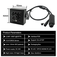 Caméra IP POE CMOS miniature 2MP pour intérieur avec vision nocturne, grand angle, audio, prise en charge Cloud et NVR, garantie 1 an