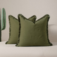 Amity Factory Wholesale Luxury Solid Throw Pillowcase Cushion Covers Tassel Washed Cotton Frayed Edges for Home Sofa Decor