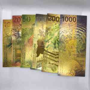 Billets de Francs Suisses en Faux Or à Feuille, Lot de 6 Pièces (10, <span class=keywords><strong>20</strong></span>, 50, 100, 200, 1000 Francs) pour Cadeaux Souvenirs - Product Image 2