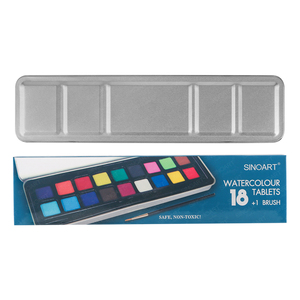 SINOART 18 couleurs boîte en fer blanc ensemble <span class=keywords><strong>de</strong></span> peinture <span class=keywords><strong>aquarelle</strong></span> solide avec pinceau parfait pour les étudiants débutants - Product Image 2