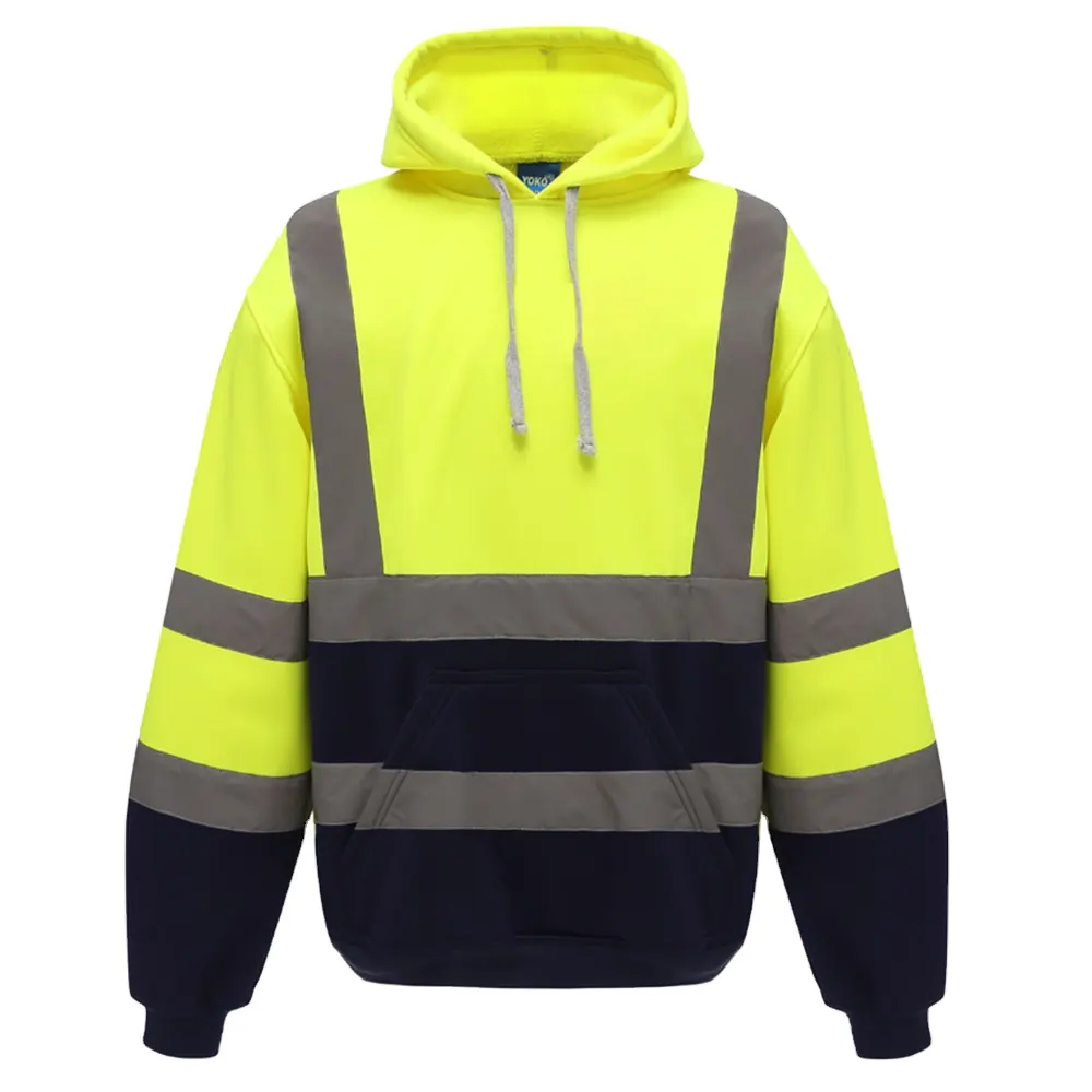Kaus keselamatan reflektif visibilitas tinggi Pullover kantong Pria konstruksi kerja Hoodie Hi Vis