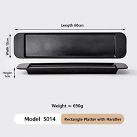 Plateau irrégulier en mélamine noire de 60 cm avec poignées, incassable, durable, sans BPA, en résine de qualité alimentaire, plateau de service pour restaurant, hôtel
