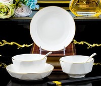 Nordic Elegant Gold and White Porcelain Tableware Set, Ceramic Hexagonal Tray for Household and Kitchen Dining Tables