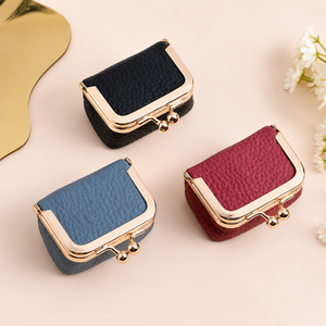 Mini PU Leather Jewelry Pouch with <b>Metal</b> Snap Button Closure Portable Ring Earring Storage Case for gift store - Product Image 1
