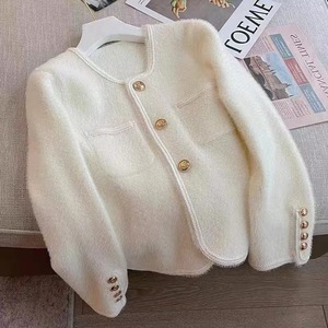 Caldo di vendita di alta qualità caldo cappotto Casual delicato signore <span class=keywords><strong>oro</strong></span> bottone <span class=keywords><strong>Cardigan</strong></span> in maglia bianca con tasca - Product Image 3