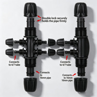 Raccord réducteur 4 voies 16 mm avec connecteur en T à écrou de blocage 47 mm, adaptateur de vanne pour système d'irrigation goutte à goutte