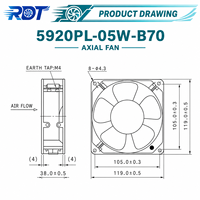 Ventilateur axial industriel d'origine japonaise 5920PL-05W-B70 24V DC à roulement à billes 172mm pour armoire, refroidissement d'onduleur, remplacement de ventilation