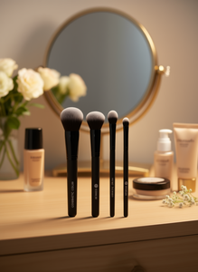Geometc Brush Makeup Brush Set 4 Pieces <b>Foundation</b> Synthetic Hair Round Shape Plastic Handle - Product Image 2