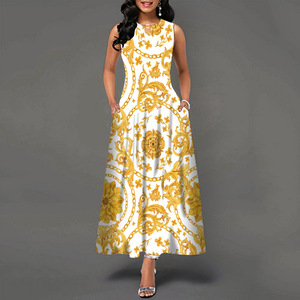 Nouvelle arrivée <span class=keywords><strong>Robe</strong></span> longue sans manches Jupe imprimée de positionnement pour femmes <span class=keywords><strong>Robe</strong></span> longue vintage bohème - Product Image 2