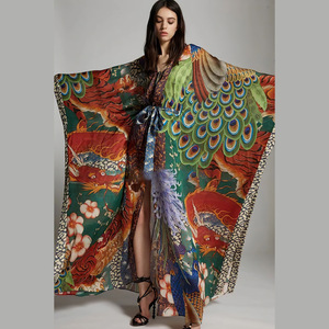 Print Strand Maxi Jurk Met Riem Tuniek Vakantie Gewaad Vrouwen <span class=keywords><strong>Bikini</strong></span> Cover Ups Sexy Strandkleding Lange Jurk - Product Image 2