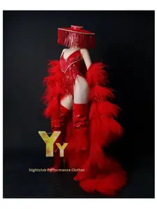 Club nocturno para mujer Bar <span class=keywords><strong>Gogo</strong></span> Girl Nochevieja Navidad Año Nuevo estilo chino rojo 100% poliéster cubo sombrero rendimiento - Product Image 3