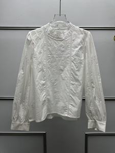 Blusa Blanca de Estilo Francés, Tejida, con Cuello Alto, Bordada, Elegante, Corte Regular, Primavera, ODM, Versátil, para Mujer - Product Image 5