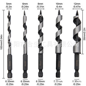 Forets à tarière ZLZ001, longueur 100 mm, acier trempé, tige plate à 3 pans, finition brillante, pour le travail du bois - Product Image 5