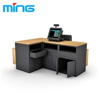Comptoir de caisse en MDF à 2 niveaux de 1500 mm avec plateau en bois Highbright, revêtement poudré, pour magasin de proximité, certifié ISO9001 et CE