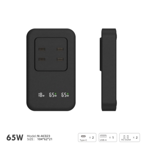 Caricatore da Muro GaN 65W con Presa AC, Stazione di Ricarica Rapida USB C a <span class=keywords><strong>3</strong></span> Porte, Adattatore da Viaggio con Spina Pieghevole per <span class=keywords><strong>iPhone</strong></span> - Product Image 3