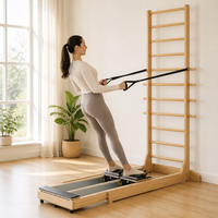 Barres murales de Pilates en bois durable avec sangles réglables, en bois d'érable et cuir, équipement de gym à domicile pour Pilates/Yoga (garantie 3 ans)