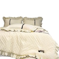 Parure de lit de luxe 2025 pour l'été, rafraîchissante, en soie glacée lavée et gaufrée, 4 pièces, douce et soyeuse, style princesse, housse de couette légère