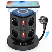Adaptateur multi-voyage EU Strip avec prise de charge sans fil Prise de tour Prise domestique