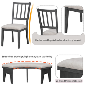 5-piece Modern Round Wood Dining Set with 3 <b>Upholstered</b> <b>Chairs</b> and Curved Bench for Dining Room - Product Image 2