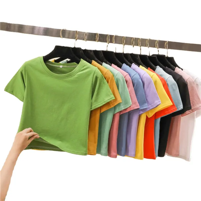 Amazon Mode Groothandel Lente Oversized Blank Top Vrouwen Tees Cropped Plain T-shirt Voor Dames