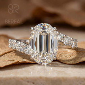 IGI Certified Vvs CVD Lab Grown Diamond Engagement <b>Ring</b> Women Custom <b>925</b> <b>Silver</b> Oval Lab Created Diamond Pave <b>Ring</b> Fine Jewelry - Product Image 1