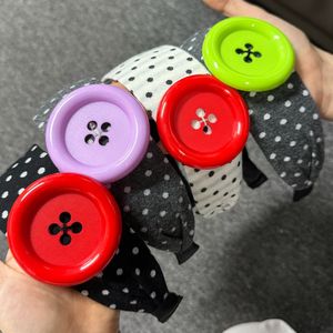 Serre-tête coréen à boutons et pois pour femme, accessoire capillaire décontracté en plastique fait main avec papillon - Product Image 1