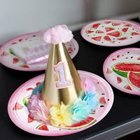 Assiettes, serviettes, fourchettes et fournitures de fête d'anniversaire sur le thème de la pastèque, ensemble de vaisselle, décoration de table sur le thème de la pastèque pour fête d'anniversaire de fille