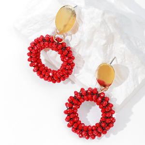 Wholesale Handmade Elegant Jewelry Women's Natural Stone Gold Plated Zinc Alloy Woven Colorful Beads Earrings Ear <strong>Pins</strong> - Product Image 4