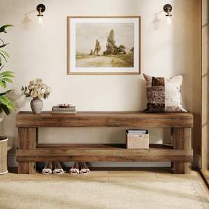 Tribesigns Banco de pie de cama estilo rústico de 59 pulgadas con estante de almacenamiento abierto de 2 niveles <span class=keywords><strong>para</strong></span> dormitorio, entrada, pasillo, sala de estar, marrón rústico - Product Image 5