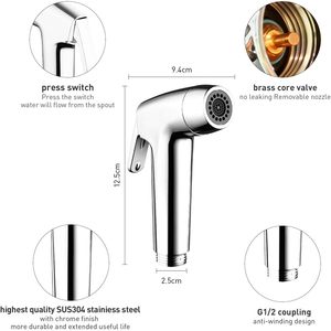 Rociador de mano vertical moderno de plástico con acabado níquel cepillado, set de bidé Shattaf para inodoro con válvula en T para mujer - Product Image 2