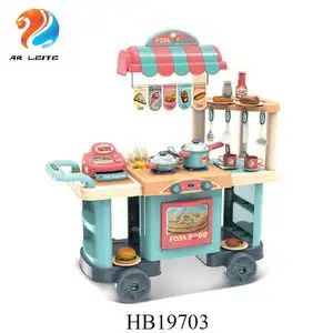 热卖家庭角色扮演孩子假装塑料厨房套装玩具烹饪游戏快餐店厨房玩具为孩子