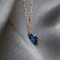 Collier en argent sterling S925 plaqué or 14 carats avec saphir en forme de larme, chaîne de clavicule rose, luxe léger pour femme