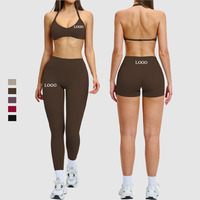 Ensemble 3 pièces de sport écologique personnalisé en nylon recyclé et élasthanne : soutien-gorge dos nu, short taille haute et leggings de fitness/yoga