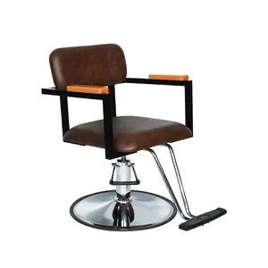 Cadeira de cabeleireiro com design vintage minimalista, equipamento de salão de beleza, peças de couro, cadeira de barbeiro para mulheres