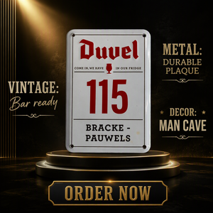 Panneau mural en métal vintage <span class=keywords><strong>Duvel</strong></span> avec finition émaillée, design personnalisé, modèle 115, logo <span class=keywords><strong>Duvel</strong></span> et inscription « Entrez, nous avons du lait au réfrigérateur » - Product Image 5