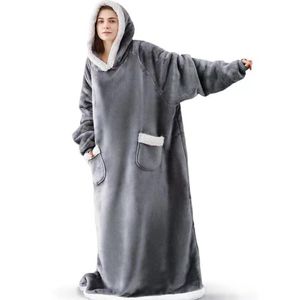 Manta de invierno gruesa de 150/180 cm, manta de TV de forro polar con capucha extra suave, abrigo de casa de cachemira con bolsillos grandes, 1 unidad - Product Image 2