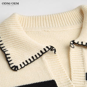 Suéter de Punto para Mujer, Diseño a Rayas, Cuello Golf, Manga Larga, Cuello en V, Estilo Casual y Moderno - Product Image 6