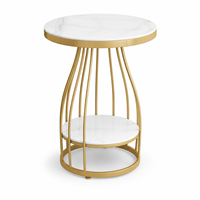 Table basse moderne en pierre frittée, directement de l'usine, avec cadre en fer courbé couleur or champagne et étagère de rangement inférieure, mobilier de salon