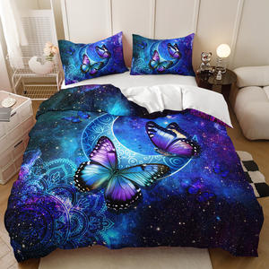 Ensemble de housse de couette imprimée avec des animaux de dessin animé modernes en 3D, 100% polyester, papillon, <span class=keywords><strong>extra</strong></span> <span class=keywords><strong>large</strong></span>, violet doré, literie - Product Image 4